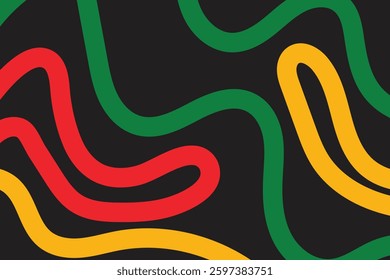 Red orange and green curved stripes on black background and copy space