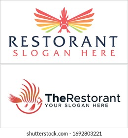 Red orange green lionfish wings fin creative line art vector modern logo design suitable for restaurants seafood business animal