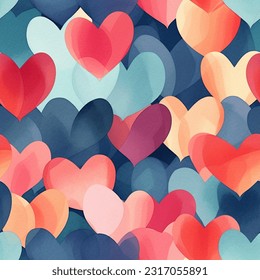 Red Orange Green Pink Aqua Turquoise Colorful Tons of Hearts: Abstract Watercolor Seamless Pattern 
