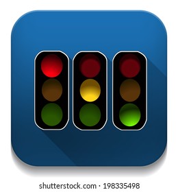 red orange green traffic lights With long shadow over app button