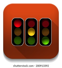 red orange green traffic lights With long shadow over app button