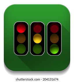 red orange green traffic lights With long shadow over app button 