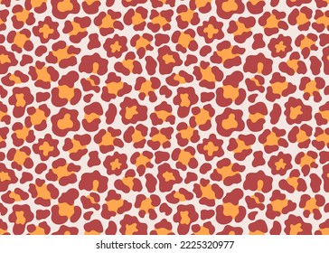 Red and orange hand-drawn leopard spots texture vector illustration. Chaotic wild cats seamless pattern vector illustration. Blossom leopard trend simple surface design