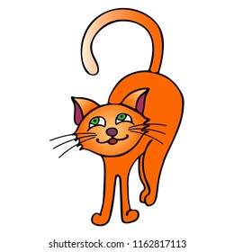 Red orange happy cat isolated on white background. Vector illustration. Flat design.