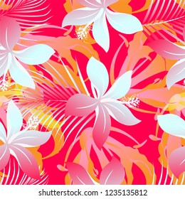 Red and orange hibiscus seamless pattern