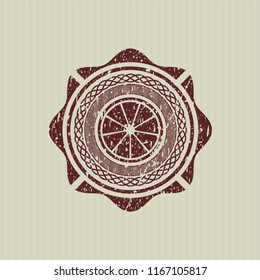 Red orange icon inside distress grunge seal
