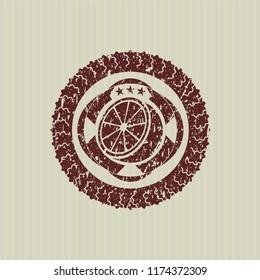Red orange icon inside distress rubber grunge texture stamp