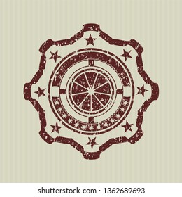 Red orange icon inside distress rubber grunge texture seal