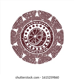 Red orange icon inside distress rubber grunge stamp