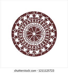 Red orange icon inside distressed rubber grunge stamp