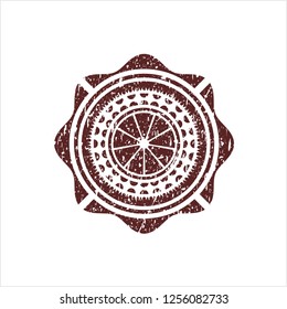 Red orange icon inside distressed rubber stamp