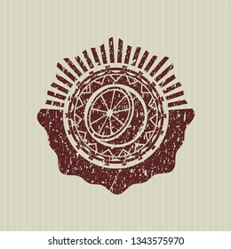 Red orange icon inside distressed rubber grunge texture stamp