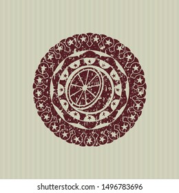 Red orange icon inside rubber grunge seal