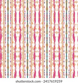 Red with orange Ikat batik print modern style, shibori fabric design. Tribal embroidery ethnic seamless pattern. Vintage endless repeat ornament. Traditional folk ikat surface. 