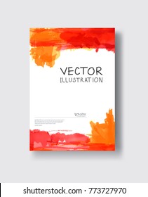 Red orange ink brush stroke on white background. Japanese style. Vector illustration of grunge circle stains