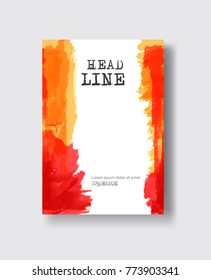 Red orange ink brush stroke on white background. Japanese style. Vector illustration of grunge circle stains