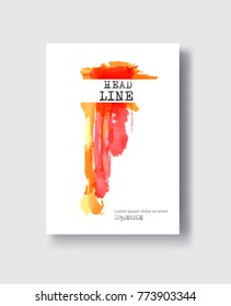 Red orange ink brush stroke on white background. Japanese style. Vector illustration of grunge circle stains