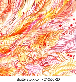 red and orange lines, spots and dots/ abstract background/ watercolor painting/ vector illustration