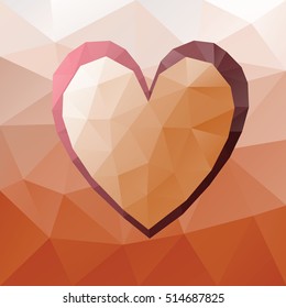 Red and orange low poly hearts on orange triangular background - Valentine's card concept