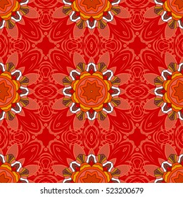 Red and orange mandalas. Vector illustration. White.