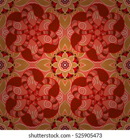 Red and orange mandalas. Vector illustration. Beige.
