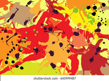 Red orange maroon ink paint splashes vector colorful background