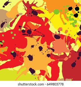 Red orange maroon ink paint splashes vector colorful background