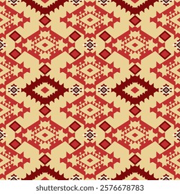 Red and orange native American, Navajo seamless vector pattern. Tribal Aztec background. Boho chic style. Design for textiles, wallpaper, sarees, rugs, curtains, and home decor.