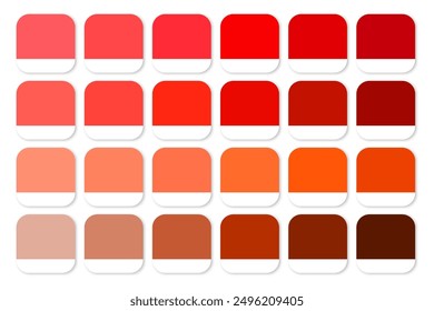 Paleta roja y naranja. Vector de tonos degradados. Tonos coral y escarlata. Variaciones de color cálido.