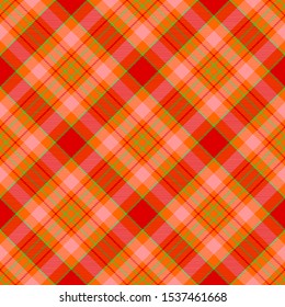 Red, Orange, Pink and Green Tartan Plaid Scottish Seamless Pattern. Texture from tartan, plaid, tablecloths, shirts, clothes, dresses, bedding, blankets and other textile.