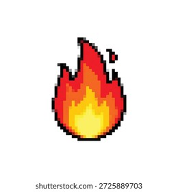 Red and Orange Pixel Art Fire Flame Icon Isolated on White Background Vector