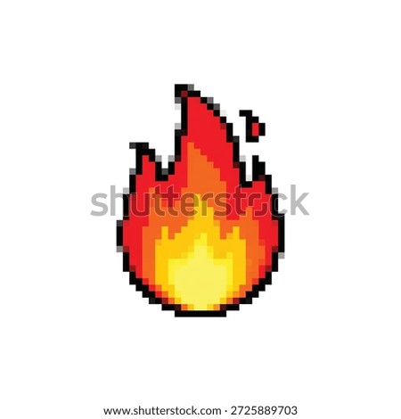 Red and Orange Pixel Art Fire Flame Icon Isolated on White Background Vector