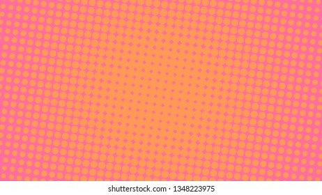 Red and orange pop art background in comics style with halftone dots design, vintage kitsch vector backdrop with isolated dots