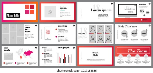 Red and orange presentation template elements on white background. Vector infographics. Design elements and layout for portfolio, corporate, leaflet, flyer, brochures, magazine. Slides structure
