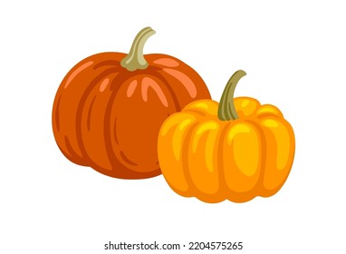 Red and orange pumpkin hand drawn vegetable composition. Vector cartoon illustration.