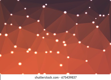 Red orange purple abstract low poly geometric background with defocused lights