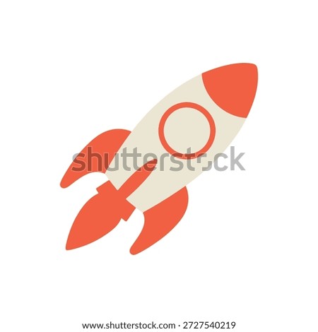 Red and orange rocket illustration launching upward with fiery boosters and sleek aerodynamic design against a clean white background