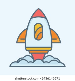 Red and orange rocket launch icon illustration. Vector icon with outline filled stlye