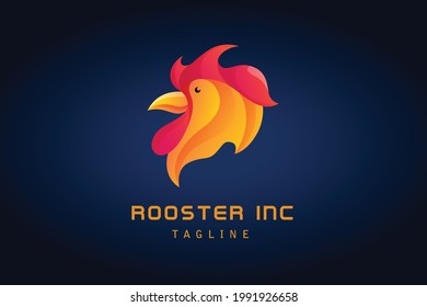 red orange rooster chicken gradient logo for food store