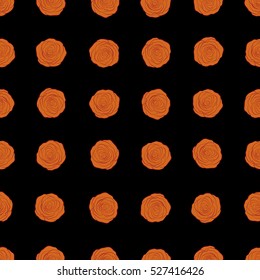 Red and orange roses isolated on a black background. Vector floral seamless pattern.