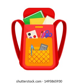 Red with orange school backpack. Vector illustration on a white background.