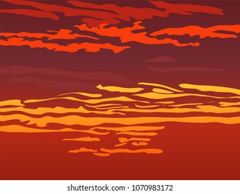 Red orange sky after sunset. Vector illustration