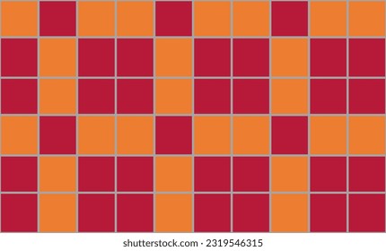 red and orange squares background checkerboard with white border repeats seamless pattern, design for fabric printing or wallpaper
