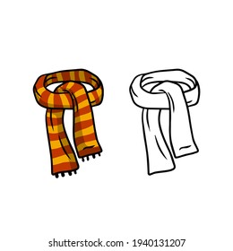 bufanda roja de color naranja desnuda. Vestidos elegantes de invierno y otoño. Conjunto de objetos de dibujos animados