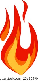 Red and orange stylized fire burning brightly with flames rising upwards on a white background, ideal for representing heat, energy, or passion