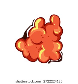 Nuvem de fumaça estilizada vermelha e laranja representando uma explosão de quadrinhos, mostrando uma explosão dinâmica de energia, impacto e um efeito de boom alto em um estilo gráfico plano