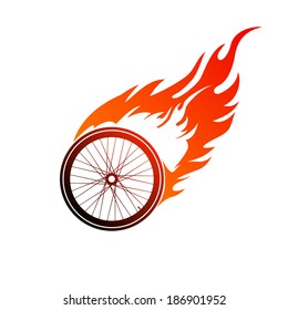 Red orange symbol of a burning bicycle wheel