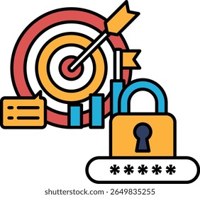 A red and orange target with a blue lock on it. The lock is on the right side of the target