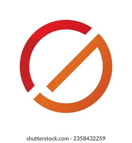 Icono de la letra redondeada delgada roja y naranja en un fondo blanco
