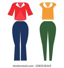 Red and orange tops with matching pants illustration.
